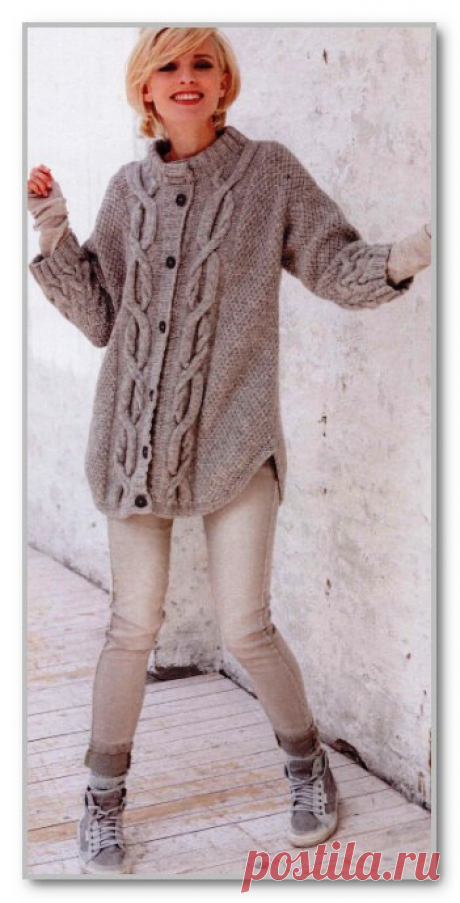 Однотонное молодежное пальто спицами. Вязаные пальто спицами схемы бесплатно | Домоводство для всей семьи.
