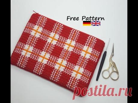 Gehäkelte Handtasche mit Karo-Muster - crochet clutch - handbag