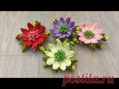 Supper simple ribbon flowers/Flor de cinta muy simple/До жути простой цветок из лент:)