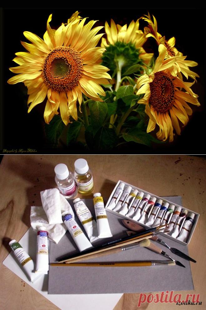 Урок масляной живописи. Подсолнухи мастихином | Изотика