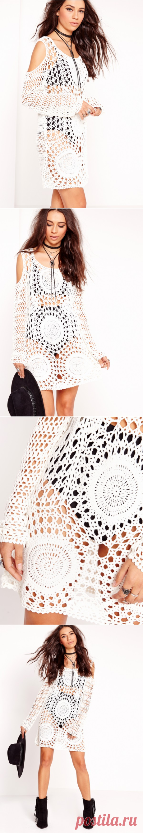 Cold Shoulder Crochet Dress White - Missguided