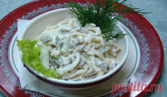 Простой и очень вкусный салат из кальмаров от А до Я