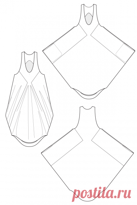 Phaedra drape - parachute dress. flat drawing by Ralph Pink