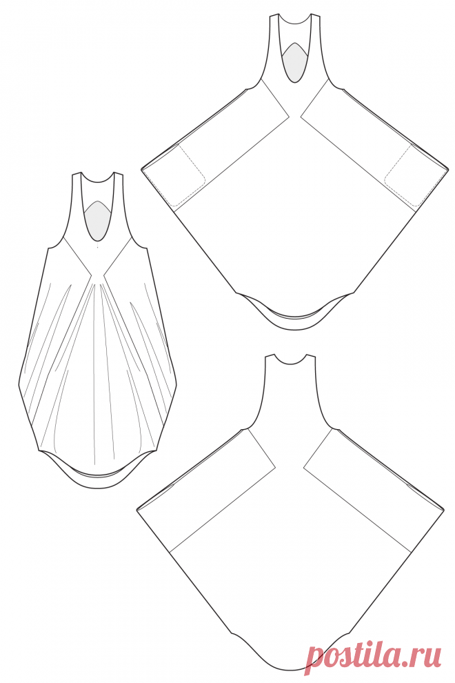 Phaedra drape - parachute dress. flat drawing by Ralph Pink