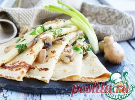 Блины "Пустые" с луком и грибами - кулинарный рецепт