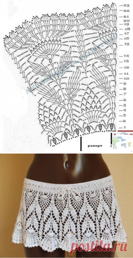 Белая короткая юбка крючком. Юбка для пляжа крючком |