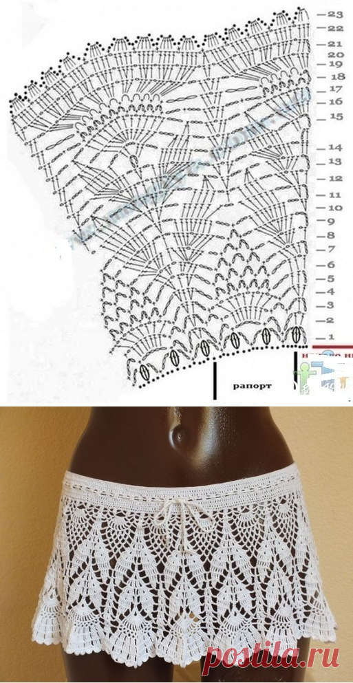 Белая короткая юбка крючком. Юбка для пляжа крючком |