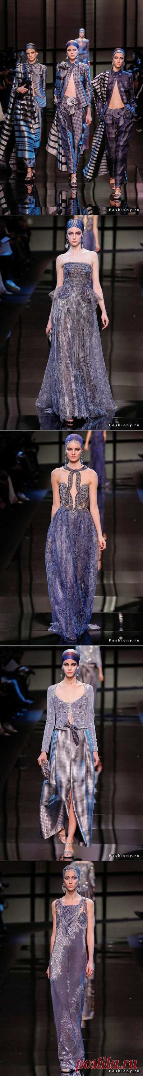 Новая роскошь от Armani Privé. Его показы всегда многолюдны и оживленные, и это не удивительно, ведь Армани является одним из самых востребованных и главных поставщиков ультра-модной одежды не только от кутюр, но и от прет-а-порте, которую чаще всего можно увидеть на знаменитостях. Новая кутюрная коллекция – это элегантность, роскошь, богемность и женственность. Дизайнер настоящий мастер своего дела, он умело работает с тканью, фасонами, цветовой гаммой, вышивкой и т.д..