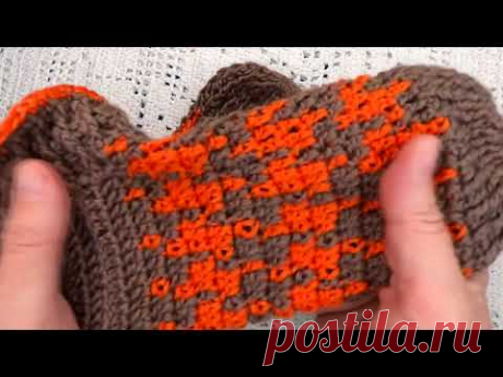 Теплые НОСОЧКИ Жаккардовым УЗОРОМ , Вязание КРЮЧКОМ , crochet footprints ( С № 55)