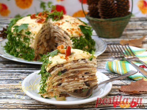 Закусочный торт из сырных блинов с грибной начинкой - Кулинарные рецепты на Food.ua