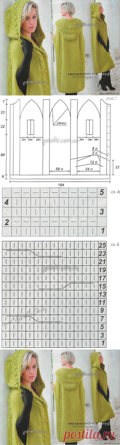 Экстравагантное пальто-пончо спицами