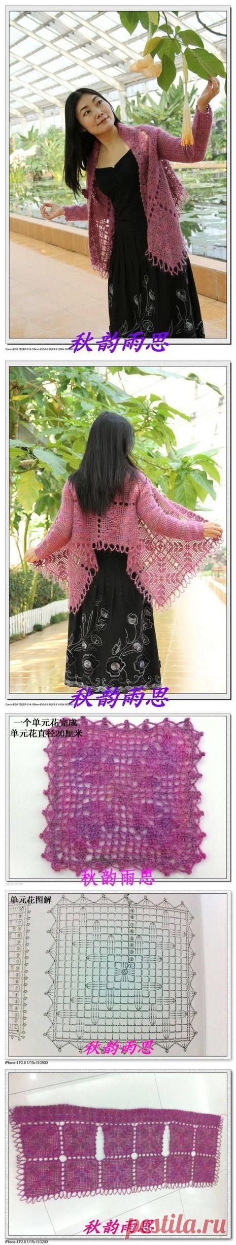 Жакет-прямоугольник из мотивов крючком.