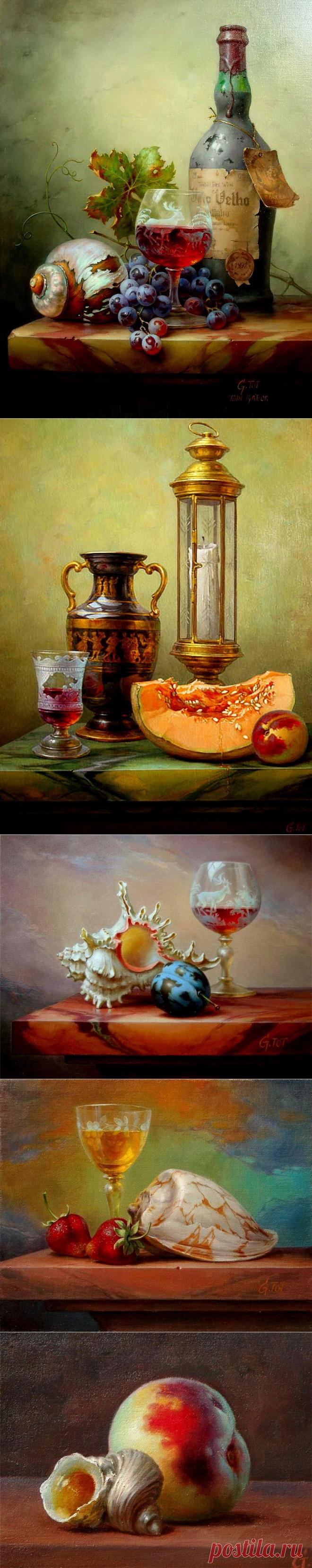 Gabor Toth (Hungary, b. 1950). Натюрморт с вином и фруктами..