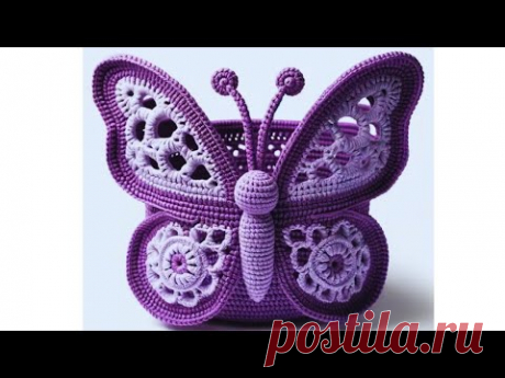 🧶💯👌AMAZING😍CROCHET DESIGN 🧶💯 BUTTERFLY SHAPE BASKET MAKING TUTORIAL #crochet #butterfly #basket