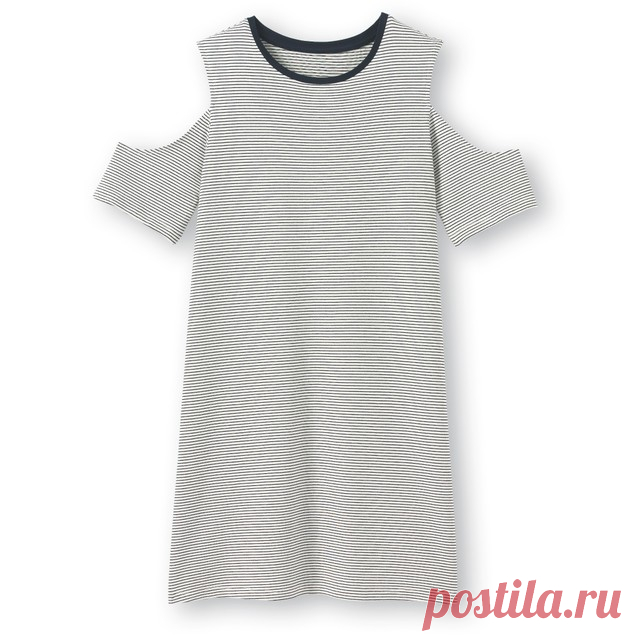 Платье укороченное с рисунком в полоску Описание:Детали •  Форма : МИНИ •  Укороченная модель •  Короткие рукава    •  Круглый вырез •  Рисунок в полоскуСостав и уход •  95% вискозы, 5% эластана •  Температура стирки 30° на деликатном режиме   •  Сухая чистка и отбеливание запрещены •  Не использовать барабанную сушку •  Низкая температура глажки