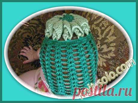 Летняя шапочка крючком с цветком вместо донышка, для девочки - knit-solo.com.