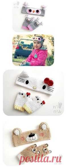 Вязаные крючком детские митенки. Вязаные повязки на голову | 3vision - Fashion blog