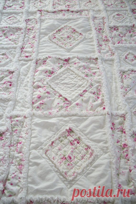 Shabby Chic Soft Rose Applique Baby Rag Quilt | shabby chic