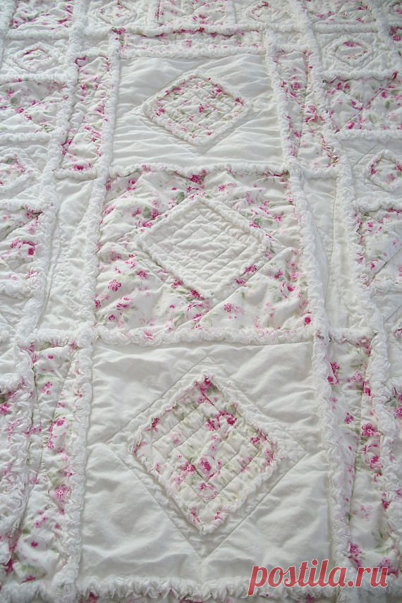 Shabby Chic Soft Rose Applique Baby Rag Quilt | shabby chic