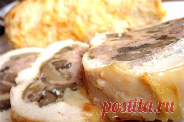 Рулет из куриной грудки с фаршем и шампиньонами - пошаговый рецепт с фото