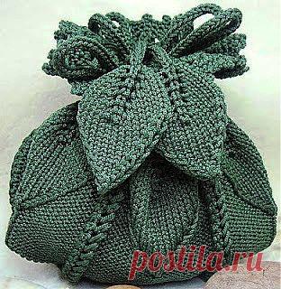 Вязаная сумочка с узором листики | Вяжем с Ланой