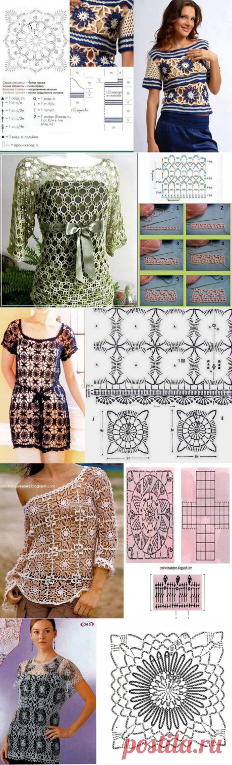 Ажурные блузы связать крючком.