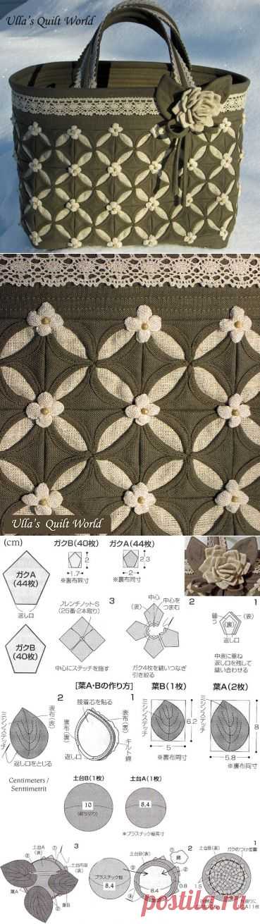 Ulla's Quilt World: Cathedral window quilt bag, flower pattern