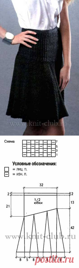 Вязание юбки с кокеткой спицами со схемами