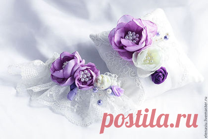 Купить Подушечка свадебная с фиолетовым цветком - сиреневый, фиолетовый, фиолетовая свадьба, фиолетовые аксессуары