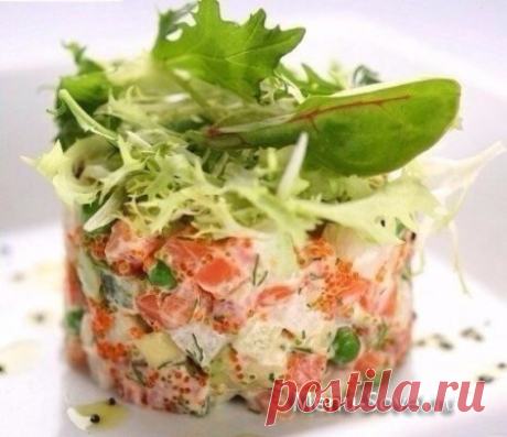 Рецепт вкусного салата &quot; Оливье &quot; с семгой и свежим огурцом
