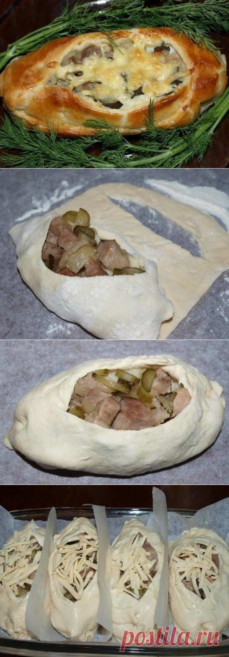 Как приготовить лодочки из слоеного теста с картофелем, мясом и огурчиками  - рецепт, ингредиенты и фотографии