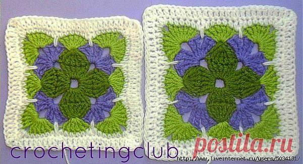 Трехцветный квадрат крючком от Jan Eaton. Мастер-класс.