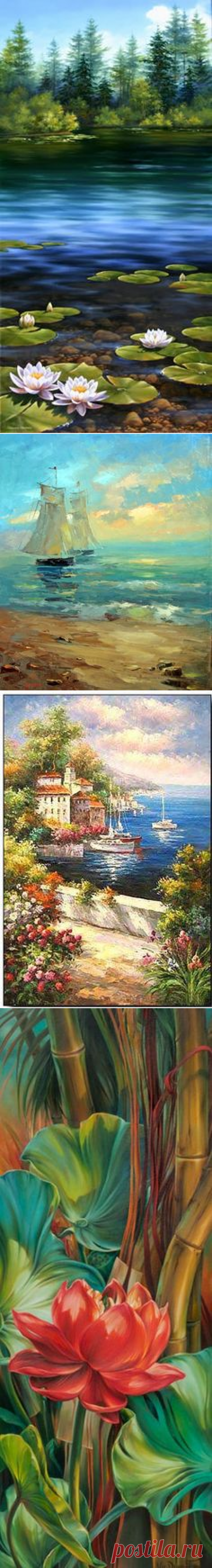 (116) Pond Palette knife Original oil painting on canvas by spirosart | Oil painting