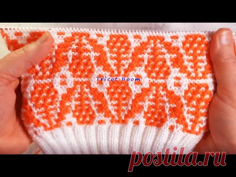 Цветочный орнамент / для каймы или всего изделия / Мозаика / Вязание спицами.
