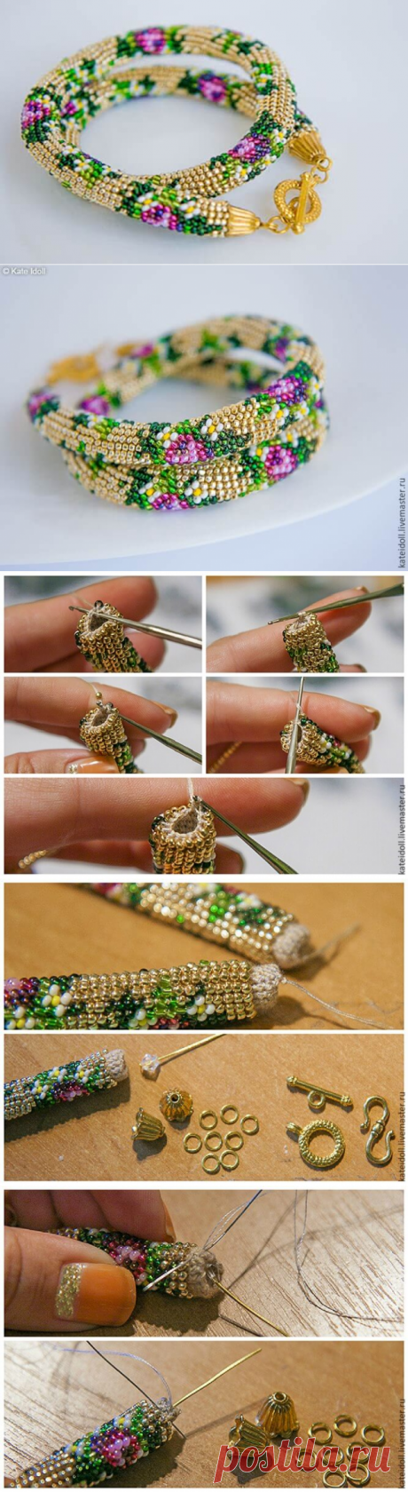 Вяжем бисерный жгут крючком. Недавно я наткнулась на подборку фантастических жгутов с красивыми орнаментами, и просто загорелась сделать что-то подобное! Тем более, я уже пробовала вязать бисерный жгут крючком, но без рисунка. Конечно, набрать 3500 бисерин точно по рисунку намного сложнее, чем просто набрать 3500, но результат определенно стоит затраченых усилий! | Тысяча одна идея