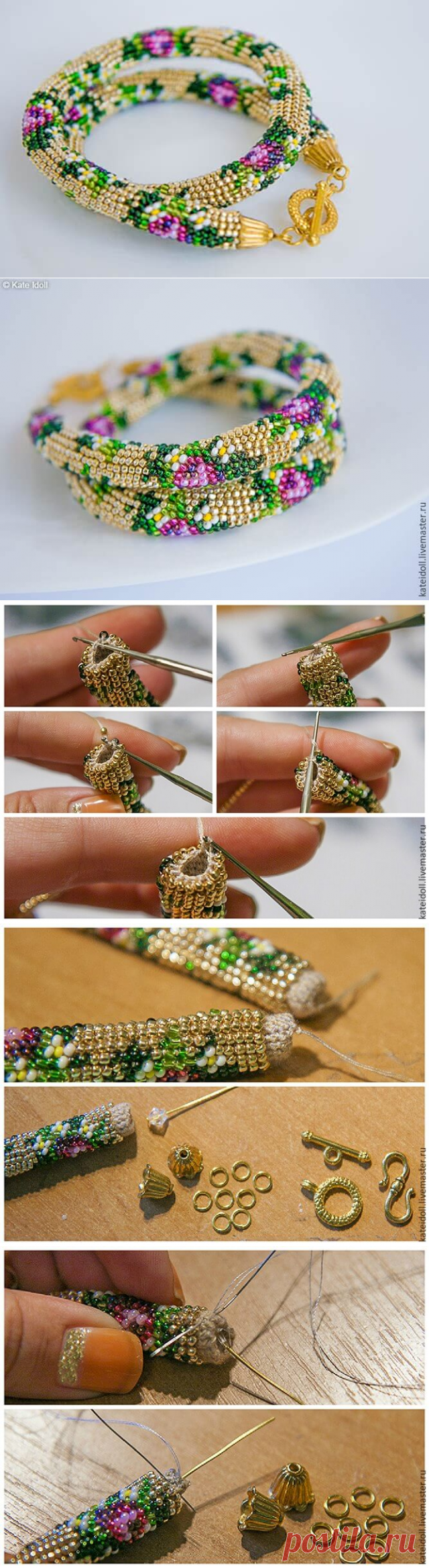 Вяжем бисерный жгут крючком. Недавно я наткнулась на подборку фантастических жгутов с красивыми орнаментами, и просто загорелась сделать что-то подобное! Тем более, я уже пробовала вязать бисерный жгут крючком, но без рисунка. Конечно, набрать 3500 бисерин точно по рисунку намного сложнее, чем просто набрать 3500, но результат определенно стоит затраченых усилий! | Тысяча одна идея