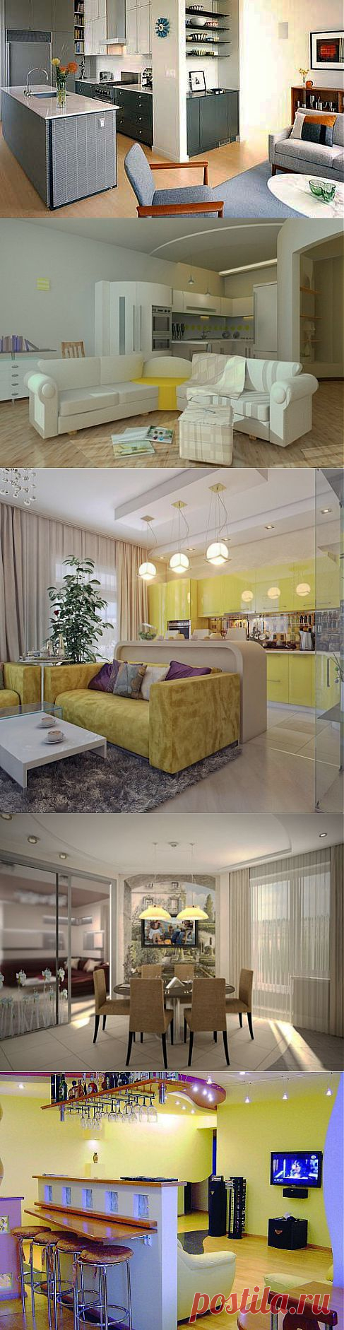 Тонкости дизайна кухни гостиной: примеры удачного зонирования пространства