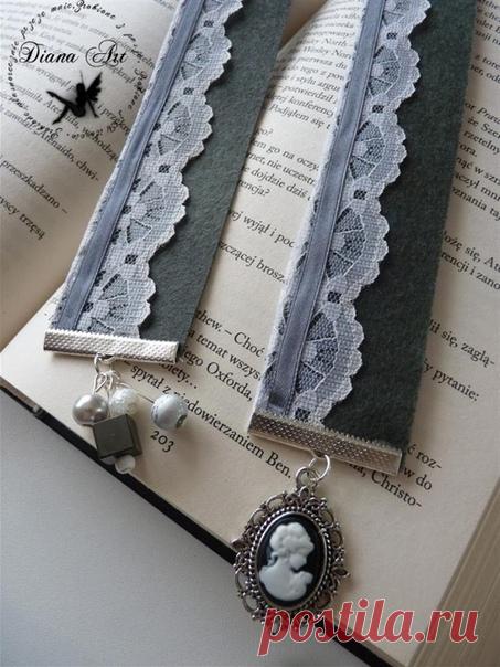 Винтажные закладки для книжек из войлока или фетра с кружевом