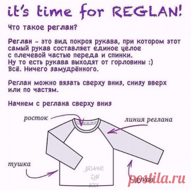 Реглан сверху, вяжем спицами