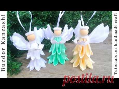 Tutorial kanzashi angyal 05-20 / kanzashi angel - Christmas tree ornaments / szatén angyal készítése