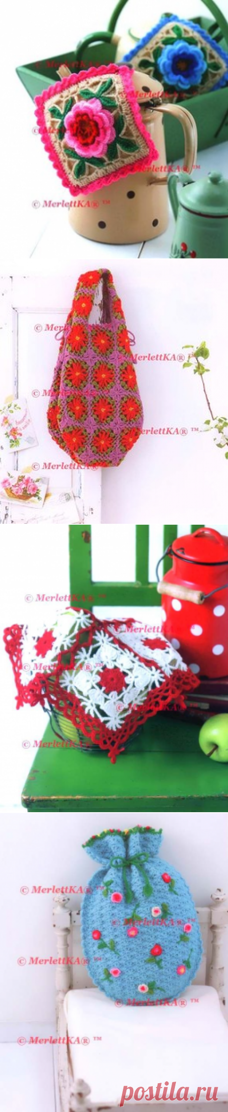 🍓 бабушкин квадрат, цветы и сумки