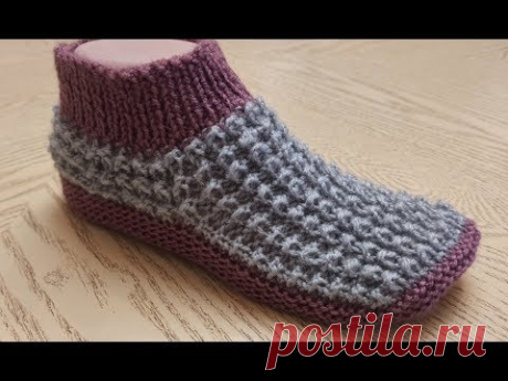 Простые, удобные тапочки-следки на двух спицах/ patik modelleri