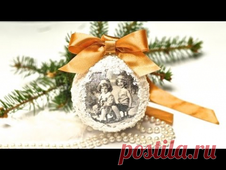 Decoupage tutorial - bombka z pastą śniegową