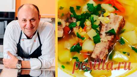 Гороховый суп с грибами и ребрышками|Рецепт Лазерсона