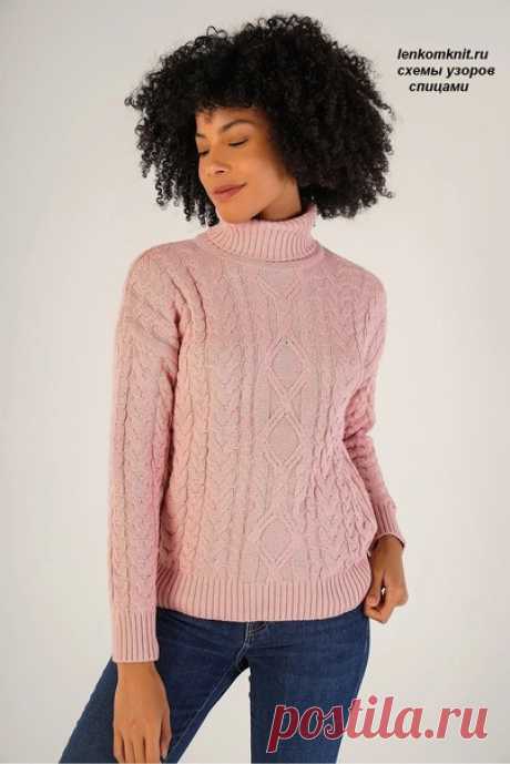 Запись на стене Еще один узорчатый свитер от Trist Star, схемыК свитеру составлено несколько схем.  Первая схема – спинка. Розовым цветом обозначены две центральные петли. Как уже отмечалось, спинка свитера полностью связана узором из жгутов. Справа и слева чередуются жгуты из 16 и 8 петель, их раппорт отмечен внизу. По центру – жгут из 16 петель, справа и слева – две фактурные вертикальные полоски из двух петель. Изнаночная петля для удобства тут обозначен...