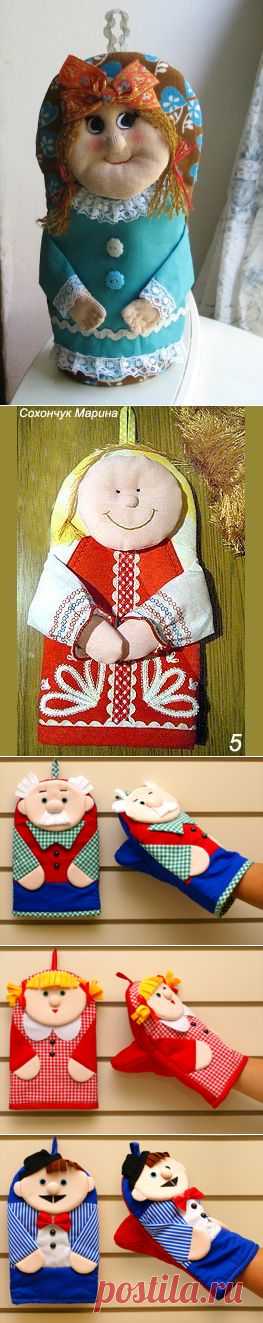 Забавные прихватки в виде рукавичек. Funny potholders as mittens. ~ HandMadiya.com