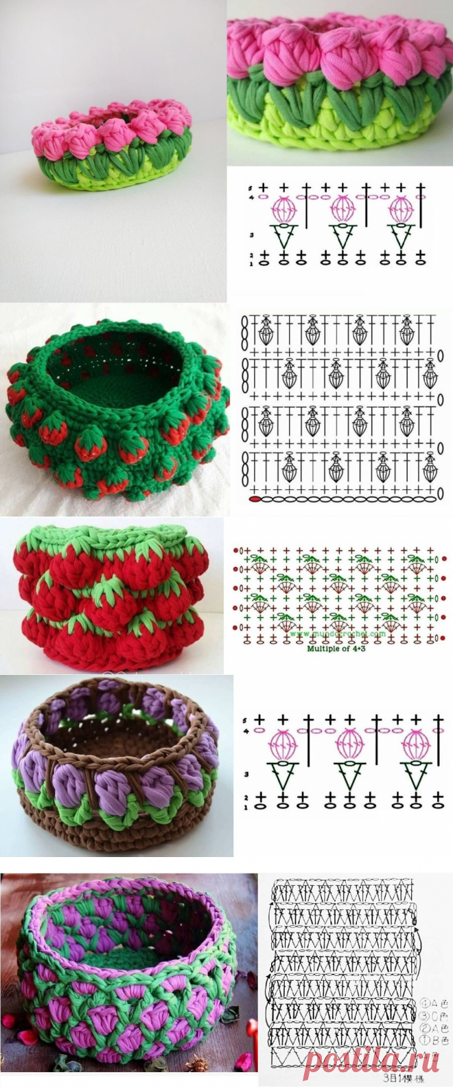 Яркие корзинки с тюльпанами и клубничками - идеи и схемы для вязания крючком | Anna Gri Crochet | Яндекс Дзен