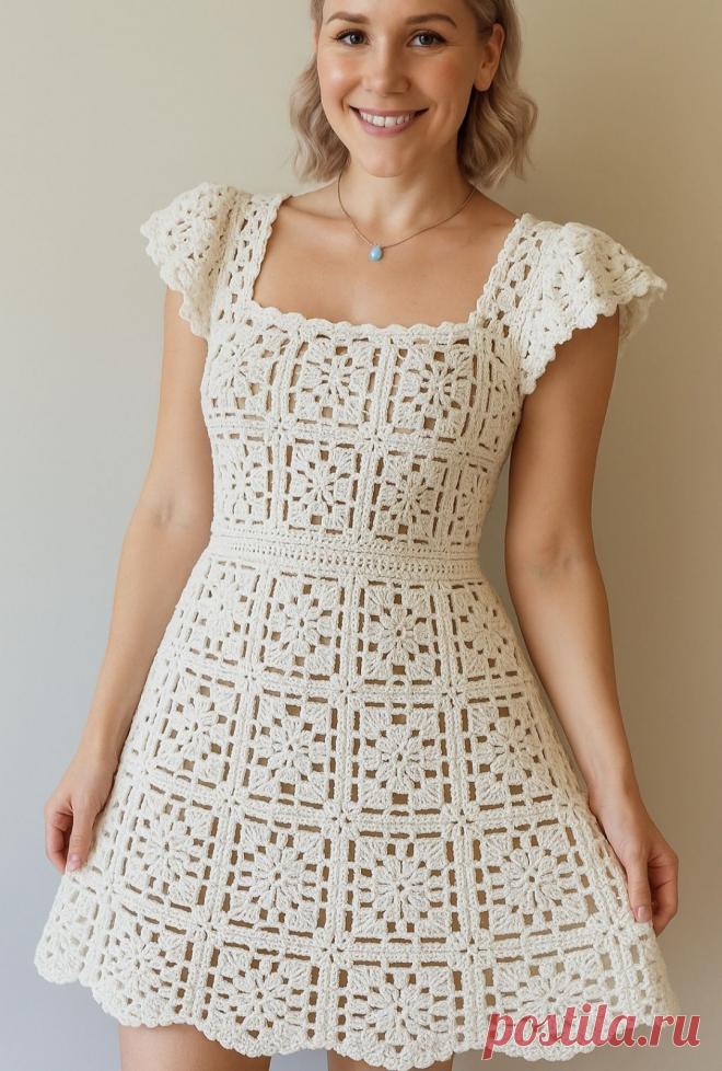 Платье из квадратных мотивов крючком