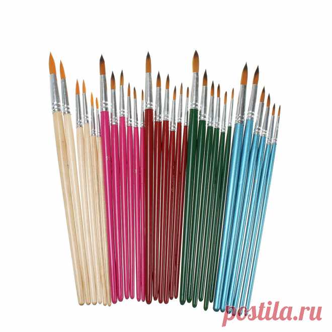 6 pcs painting brush set nylon hair watercoloroil painting pen pointed tip brush art for student school supplies Sale - Banggood.com
