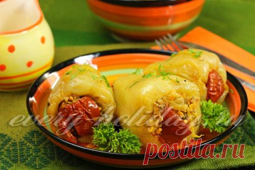 Фаршированный перец фаршем и капустой: рецепт с фото